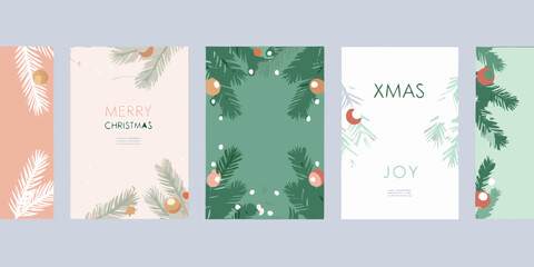 Pine bough and berry floral ornament set illustrated vector graphics with pastel color scheme © Lalin