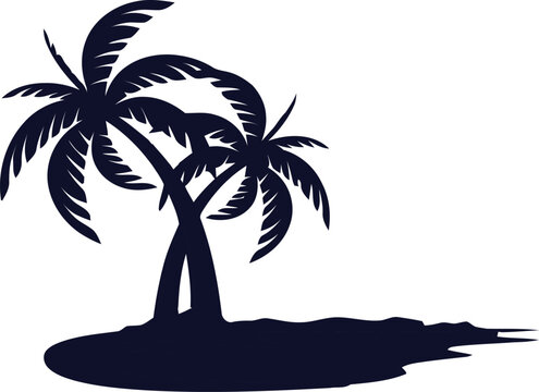 Tropical palm trees silhouette vector icon design isolated on white background for beach vacation concepts