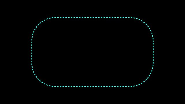 Cyan dashed rounded rectangle provides a clean, modern framing element set against a solid black background. 4k video