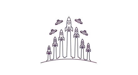 Rocket Launch and UFO Vector Illustration © Barokah