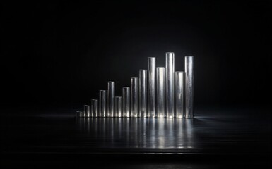 Naklejka premium Shimmering glass pillars glow softly on dark water, creating serene reflections.