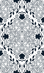 Obraz premium Seamless vintage floral damask pattern background with ornate flowers leaves and swirl design vector illustration