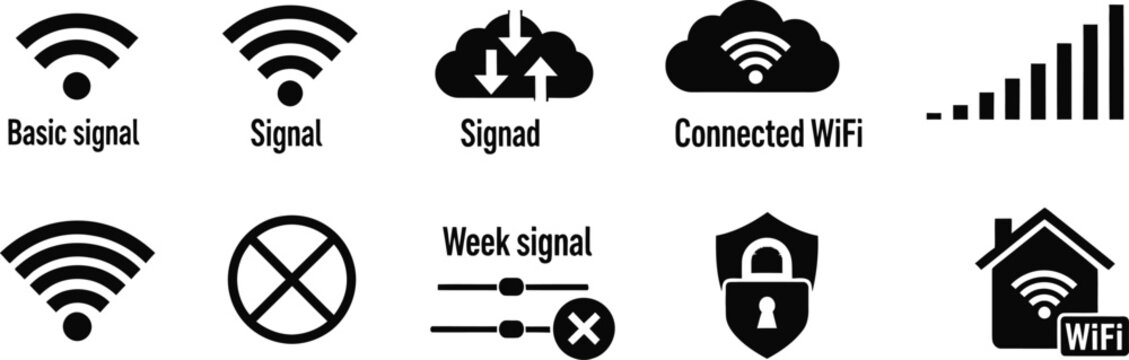 Wifi signal strength icons set wireless network connection indicators