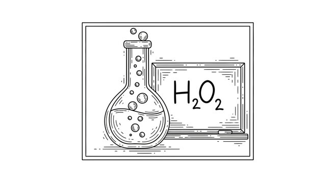 Hydrogen Peroxide H2O2 in Flask on Blackboard, Chemistry Science Education