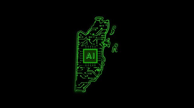 Belize Country Map Chipset Technology Opener, Suitable for Tech Events, Science Programs, News and Artificial Intelligence Presentations