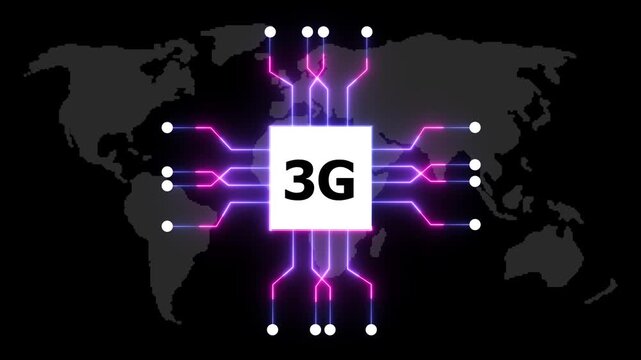 Glowing neon circuit board animation. Technology multicolor 3G circuit board. Computer motherboard icon and circuit lines icon. on a black background 4k animation video