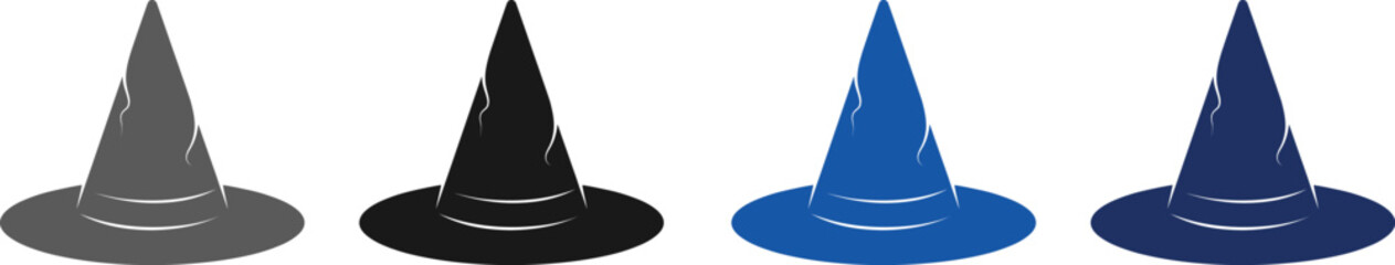 Fototapeta premium Pointed Witch Hat Vector Icon Set in Multiple Colors