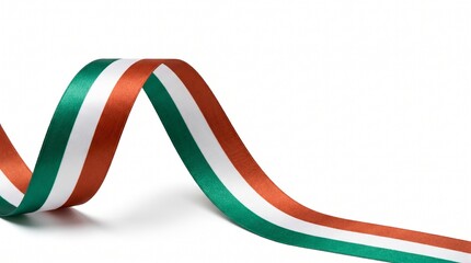 Obraz premium Italian flag tricolor decorative satin ribbon curling across white background with copy space