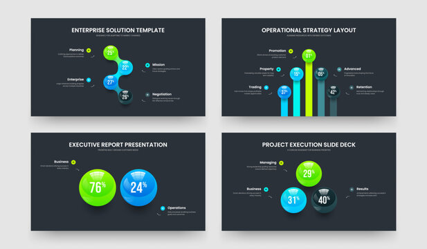 Investor Campaign 4 5 2 3 Element Chart Frame Template Collection. Company Strategy Four Five Two Three Option Infographic Slideshow Layout Vector Illustration Set.