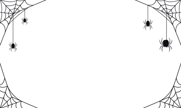 Spider Web Corner Border Frame with Hanging Spiders Vector