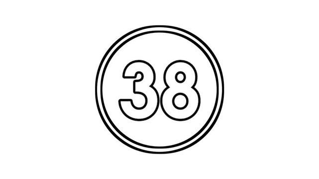 Number 38 animation motion graphics sign symbol in circle on white background video element
