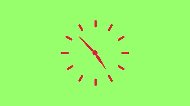 Red Minimalist Line Clock Animation | Chroma Key Greenscreen Ticking Time Loop