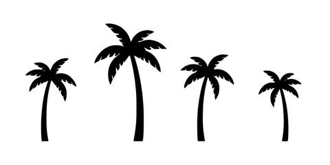 Fototapeta premium Palm Trees in Different Sizes and Styles on a White Background Featuring Tropical, Silhouette, Black with Nature and Plants Elements for Beach