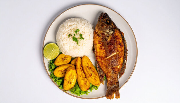 Colombian Mojarra Frita Fried Fish on Clean White Background