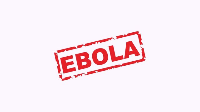 Red rectangular stamp with bold grunge design lettering ebola in capital letters. Suitable for medical and awareness graphics.