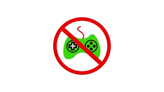 No game allowed gaming restriction not allowed playing emblem sign. No game motion graphic of video game play restriction icon.on white background and features 4k animation video