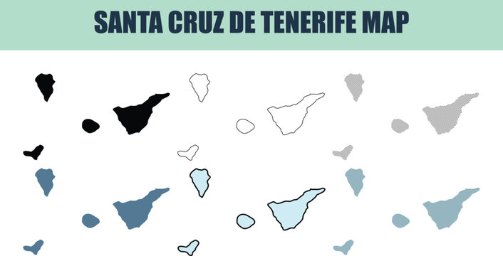Santa Cruz de Tenerife maps in six different style fills stock line and lined variations against a clean background