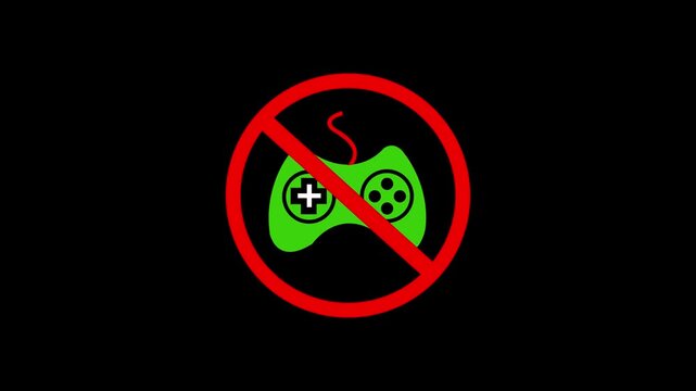 No game allowed gaming restriction not allowed playing emblem sign. No game motion graphic of video game play restriction icon.on black background and features 4k animation video