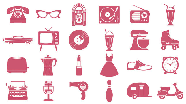 Retro Lifestyle Vintage Object Icon Set