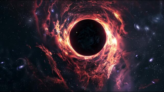 Cinematic supermassive black hole vortex swirling in deep space with nebula gas