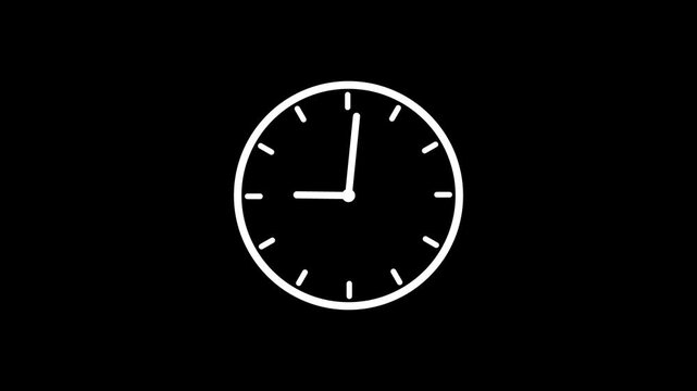 clock icon animation. analog clock timer circle animated. 12 Hours Clock. Clock icon vector,on a black background 4k animation video