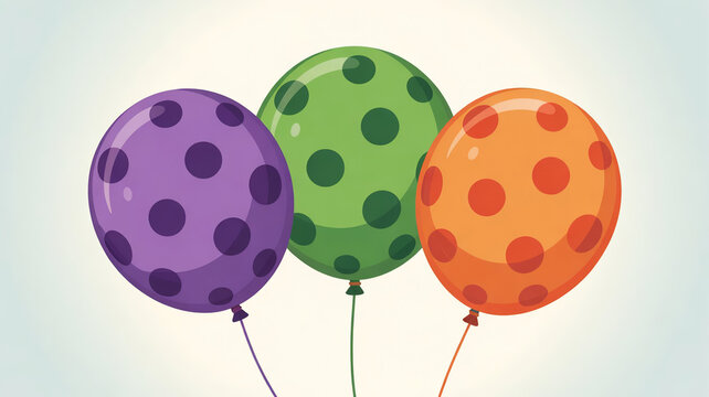 colorful balloons arranged in a horizontal line against a plain white background. Each balloon is tied with a matching string