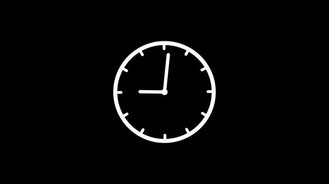 clock icon animation. analog clock timer circle animated. 12 Hours Clock. Clock icon vector,on a black background 4k animation video