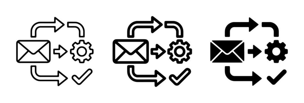 Email Automation Workflow Icons, Digital Communication Process Flow, Message System Setup, Marketing Automation Sequence, Business Process Icons