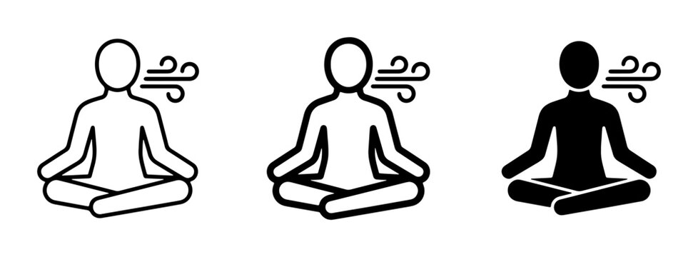 Meditation Icons, Yoga Pose Silhouette, Breathing Exercise Symbols, Zen Mindfulness Graphics, Calmness Vector Art