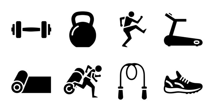 6 Fitness and Exercise Icons, Outline Solid Style for UI and Web Design