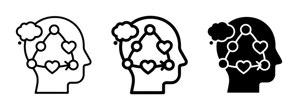 Human Head Silhouette with Thought Bubble and Emotional Connection Network, Abstract Mind Map Icons