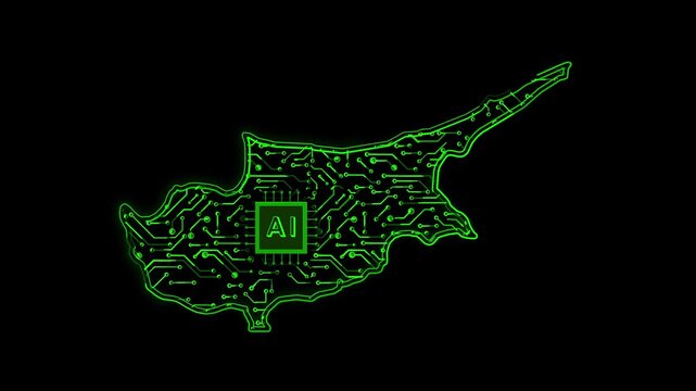 Cyprus Country Map Chipset Technology Opener, Suitable for Tech Events, Science Programs, News and Artificial Intelligence Presentations