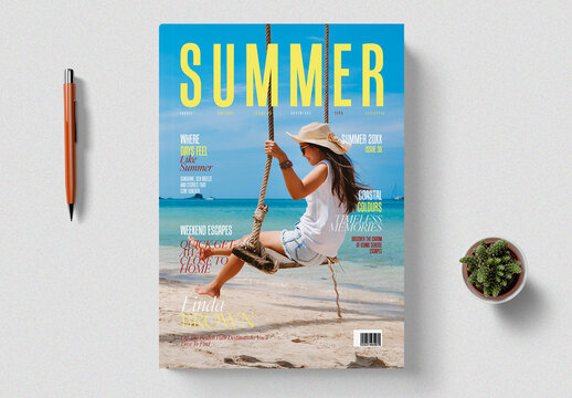 Summer Travel Magazine Cover Template With Vacation Lifestyle Editorial Design