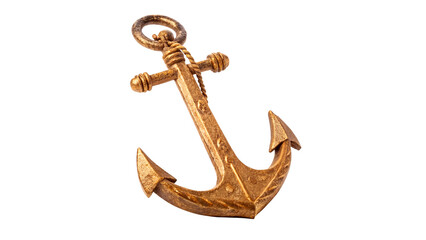 Vintage golden metal ship anchor nautical maritime object isolated on transparent background Png cut out © Hanna
