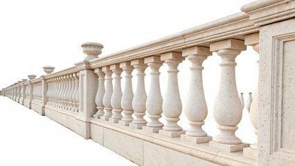 Fototapeta premium Classic stone balustrade railing perspective view architectural decor element isolated on transparent background Png cut out