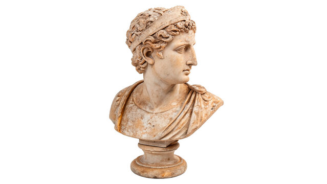 Ancient classical marble bust sculpture of female head art isolated on transparent background Png cut out