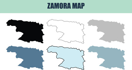 Zamora map in six diffrent style fill stock line and lined variations for geographic exploration © Rabeya