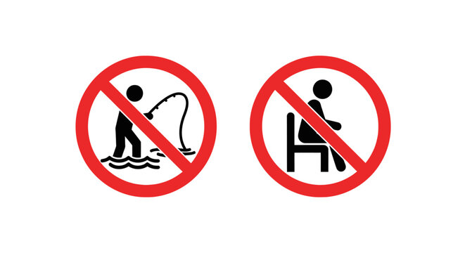 No Fishing and No Sitting Prohibition Icon Set