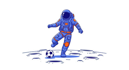 Astronaut Playing Soccer on the Moon Vector Illustration © Vectors