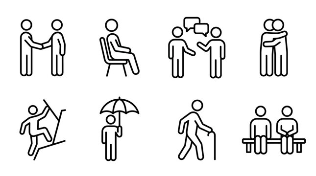 Men and Women Icon Set Silhouette Vector Family and People Symbols