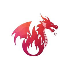 Fototapeta premium Red dragon silhouette with flames logo design.