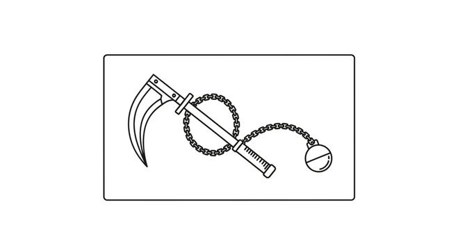 Kusarigama, Traditional Japanese Weapon, Outline Drawing
