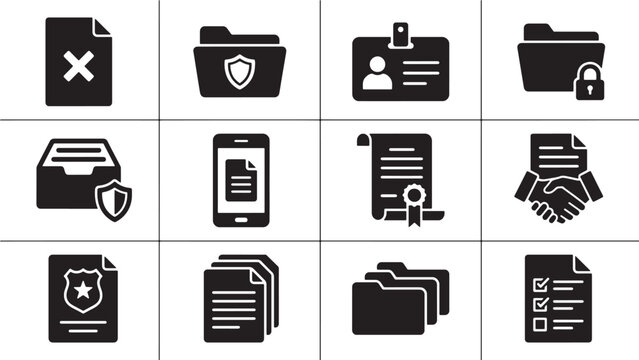 Folder Security and File Protection Icons Set Editable Vector Symbols for Business Data Privacy Design