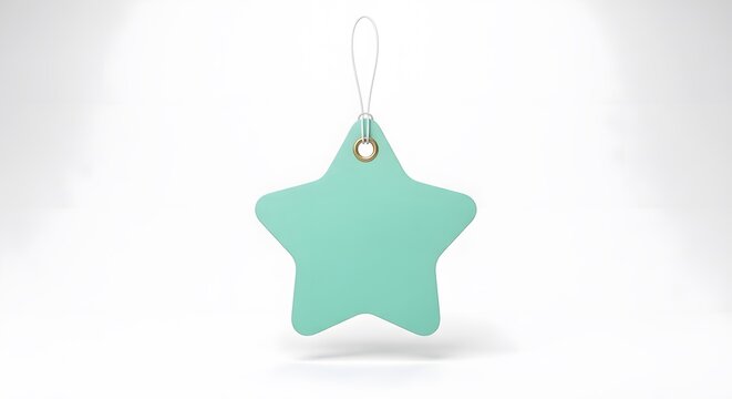 Teal star shaped gift tag with string loop and eyelet, blank for message, ideal for presents, parties, promotions, and retail packaging.