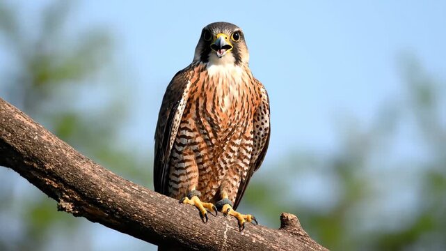 Birds of prey perched on branches, eagles on branches
