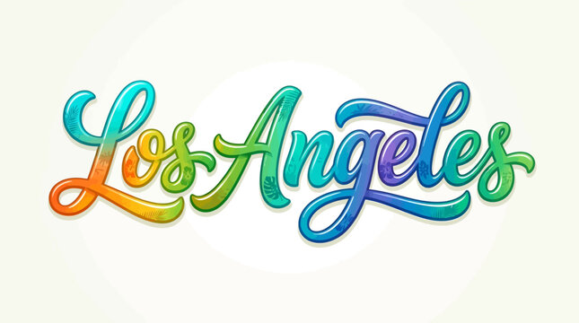 Los Angeles city lettering, colorful calligraphy on white