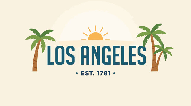 Los Angeles city logo with palm trees and sunset illustration
