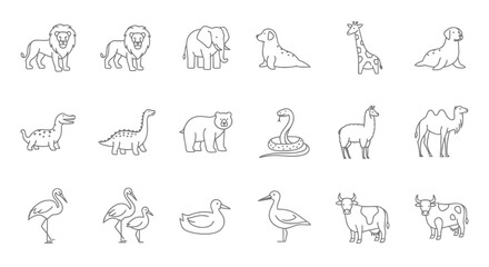 Obraz premium Collection of various animal line drawings