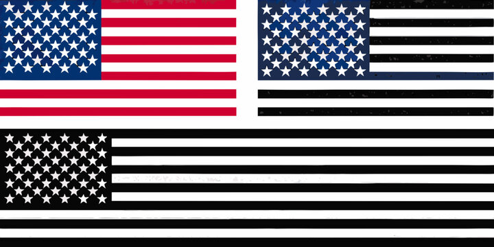 Three Variations Of The American Flag In A Flat Vector Style Featuring Different Color Schemes