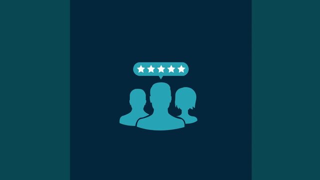Customer review vector icon blue background.